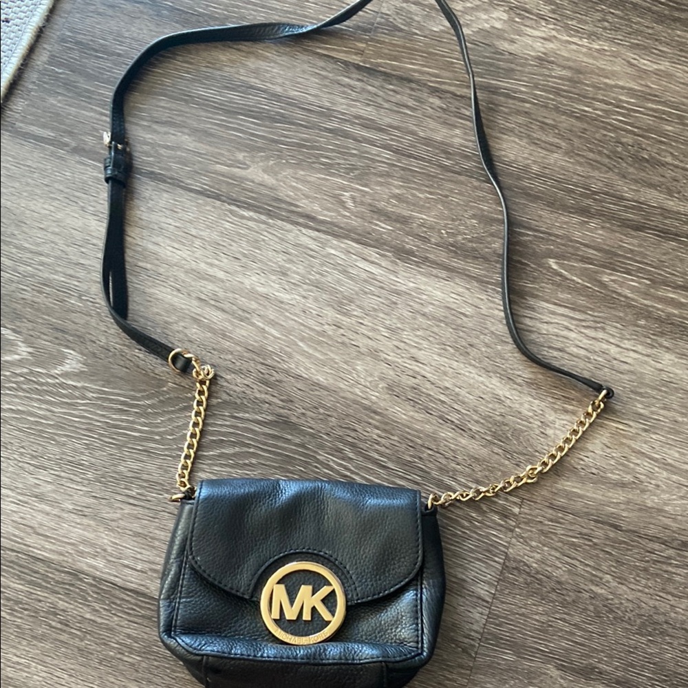 Michael Kors Black and Gold Crossbody Bag with Chain Strap